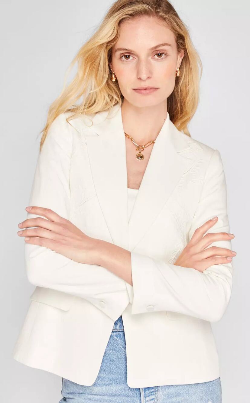 Jason Wu Embroidered Linen Blazer Off White L